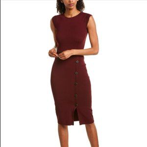 REISS Burgandy/ Wine Jersey Fitted Mid-Calf Dress